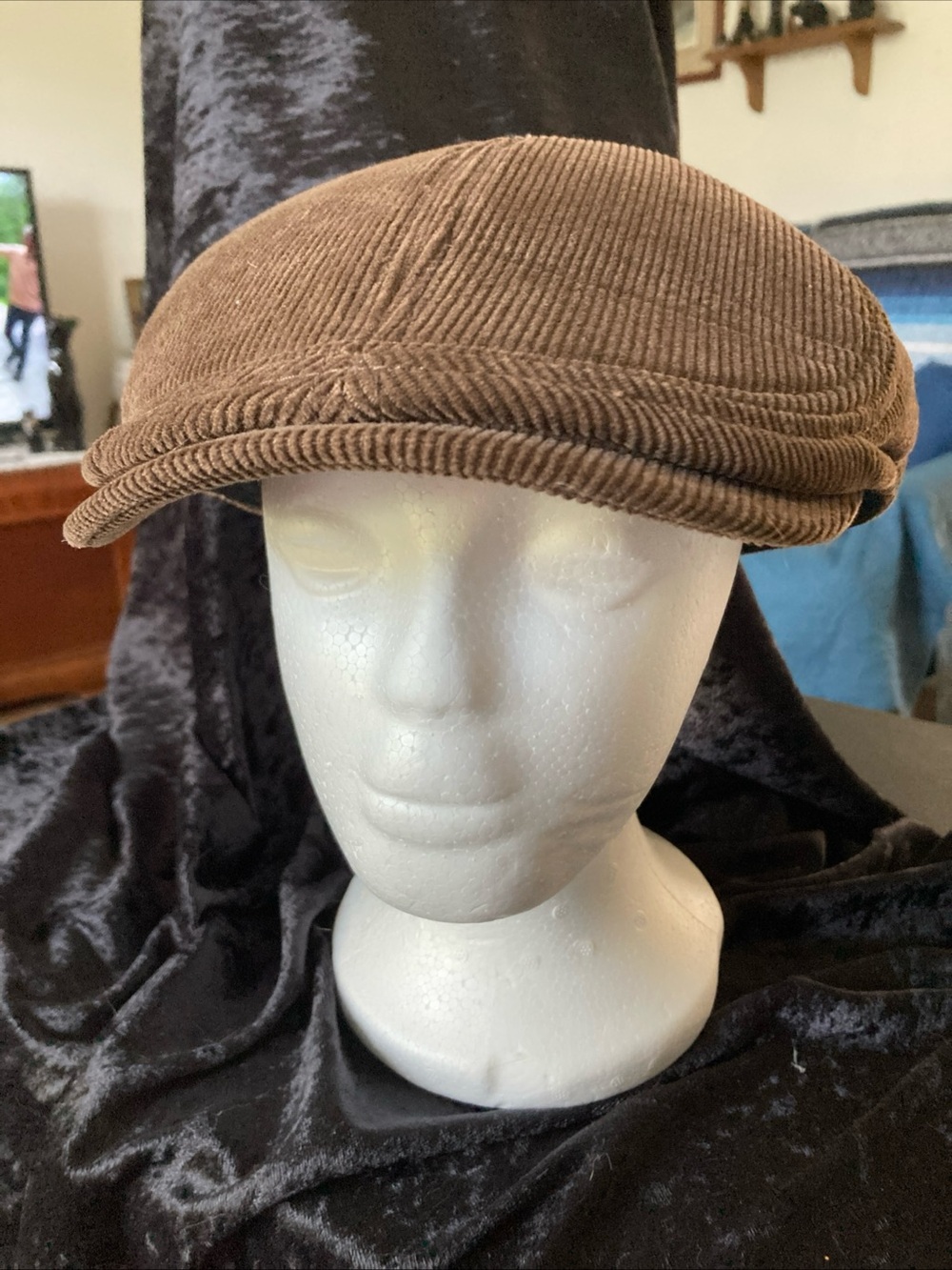 Men's Newsboy Preppy Hat Brown Corduroy Snap Flat Cap L/XL